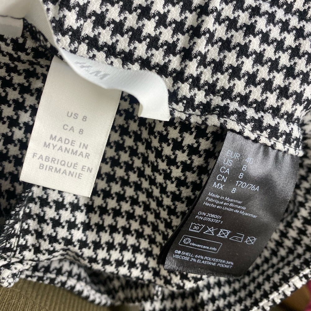 H&M Houndstooth Black White Paper Bag Belted Pants Size 8 - Picture 4 of 4